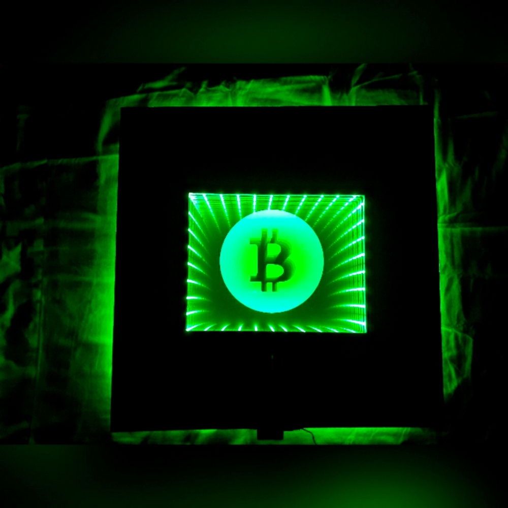 Bitcoin Crypt LED Infinity Mirror Mother Pearl Art